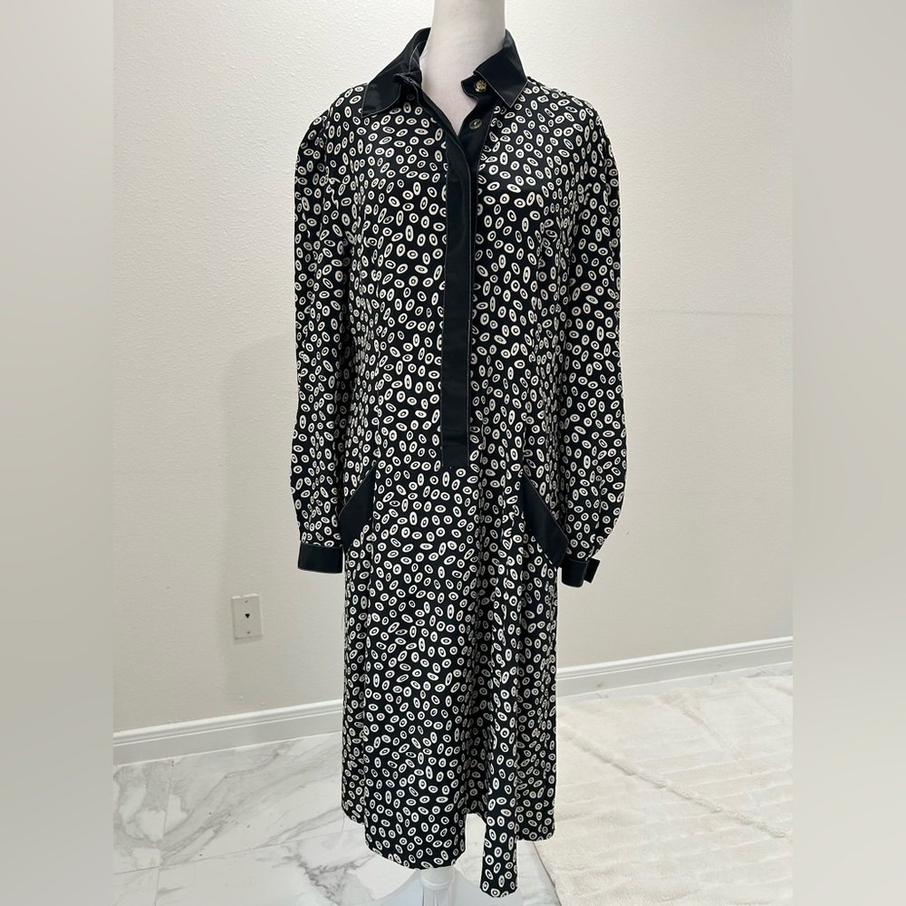 Liz Roberts Vintage Black and White Patterned Women's Dress with Pockets, Size M